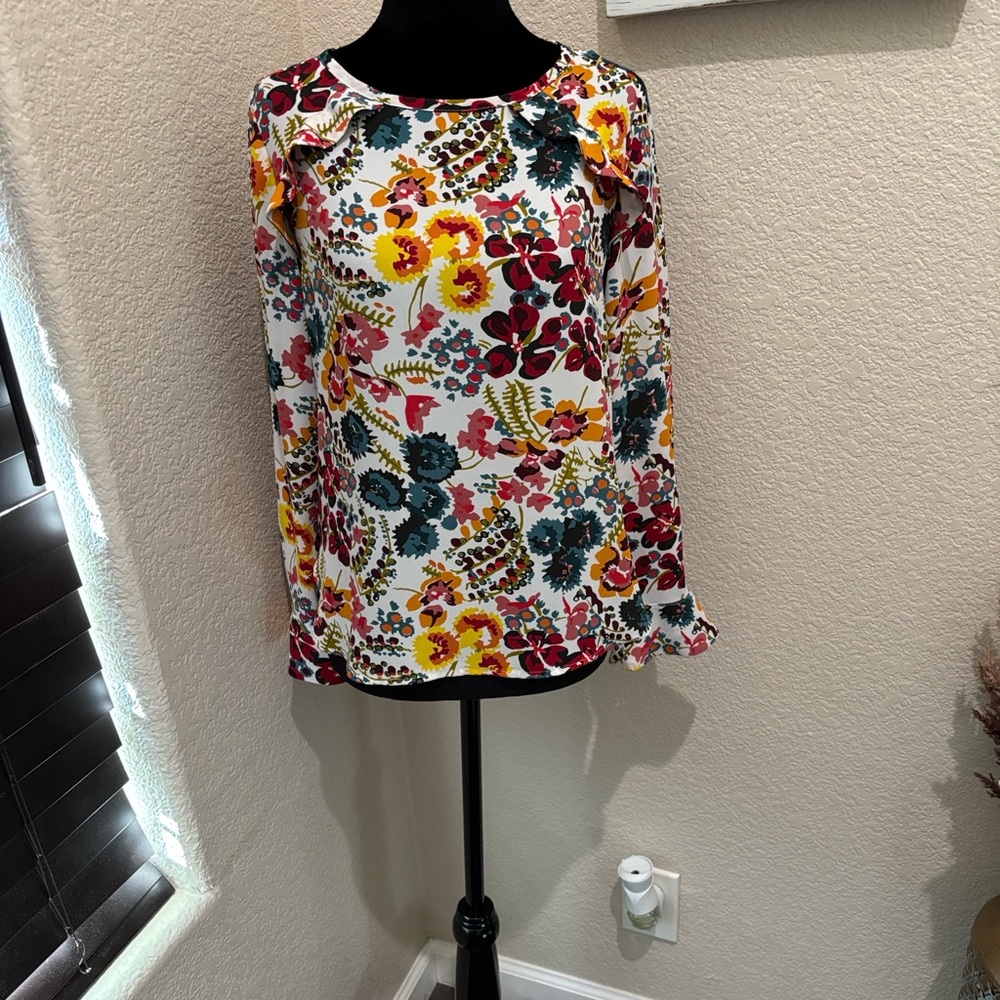 LOFT Multicolor Floral Long Sleeve Blouse